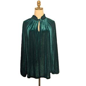Lauren Ralph Lauren Victorian Velvet Blouse Top Size XL Deep Green Ruffle Neck